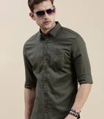 Showoff men's long sleeves solid olive shirt