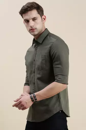 Showoff men's long sleeves solid olive shirt