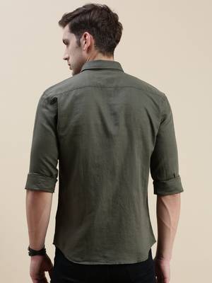 Showoff men's long sleeves solid olive shirt 4