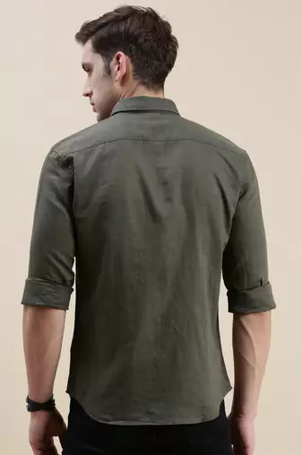 Showoff men's long sleeves solid olive shirt