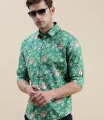 men's long sleeves floral green shirt