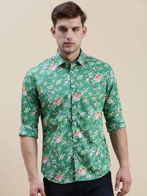 men's long sleeves floral green shirt 2