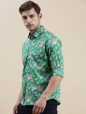 men's long sleeves floral green shirt 3