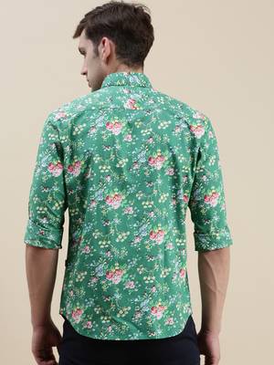 men's long sleeves floral green shirt 4