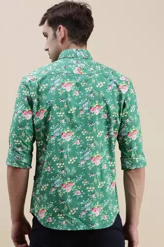 men's long sleeves floral green shirt