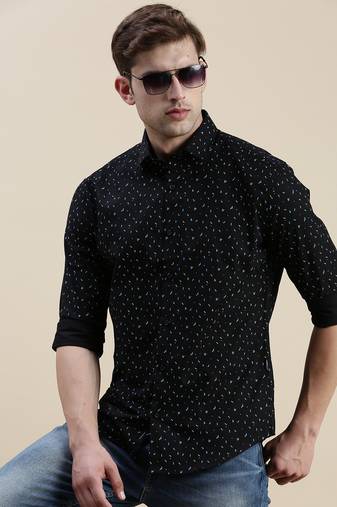 men's long sleeves geometric black shirt