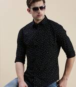 men's long sleeves geometric black shirt