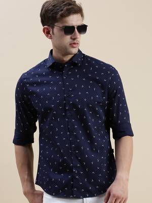 men's long sleeves abstract navy blue shirt 1