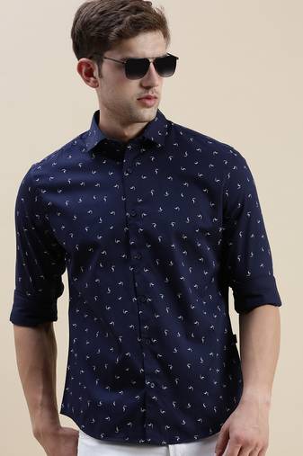 men's long sleeves abstract navy blue shirt
