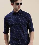men's long sleeves abstract navy blue shirt
