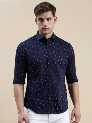 men's long sleeves abstract navy blue shirt 2