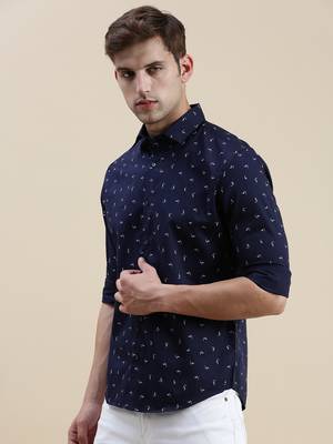 men's long sleeves abstract navy blue shirt 3