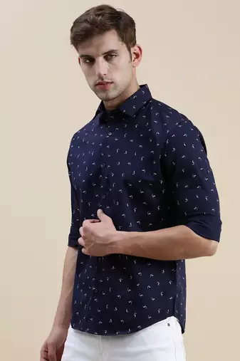 men's long sleeves abstract navy blue shirt