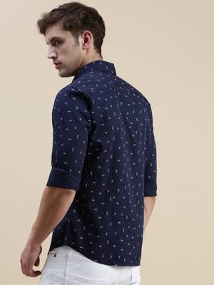 men's long sleeves abstract navy blue shirt 4