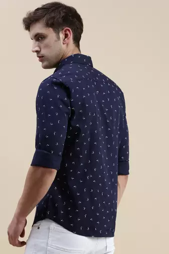 men's long sleeves abstract navy blue shirt
