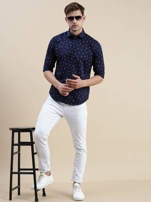 men's long sleeves abstract navy blue shirt 5