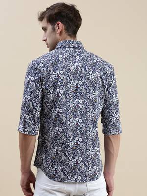 men's long sleeves floral navy blue shirt 4