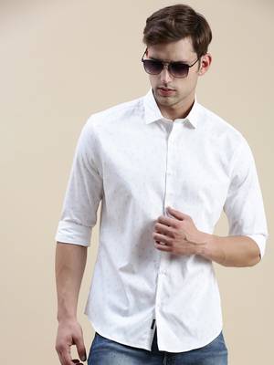 men's long sleeves geometric white shirt 1