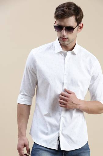 men's long sleeves geometric white shirt
