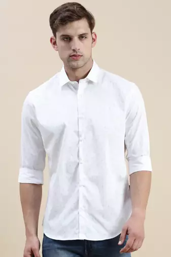 men's long sleeves geometric white shirt