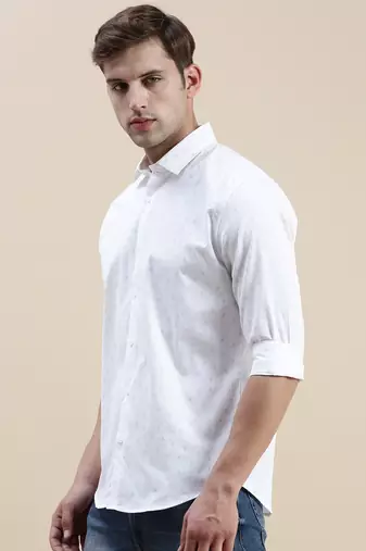 men's long sleeves geometric white shirt