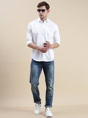 men's long sleeves geometric white shirt 5