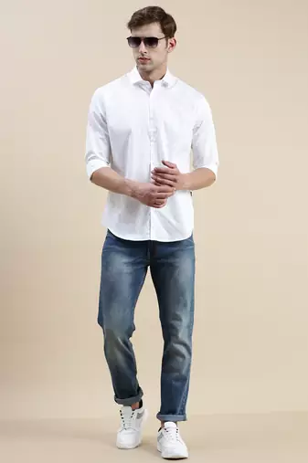 men's long sleeves geometric white shirt