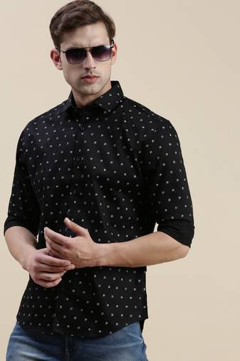 men's long sleeves conversational black shirt