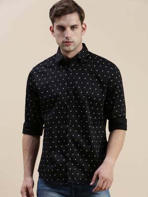 men's long sleeves conversational black shirt 2