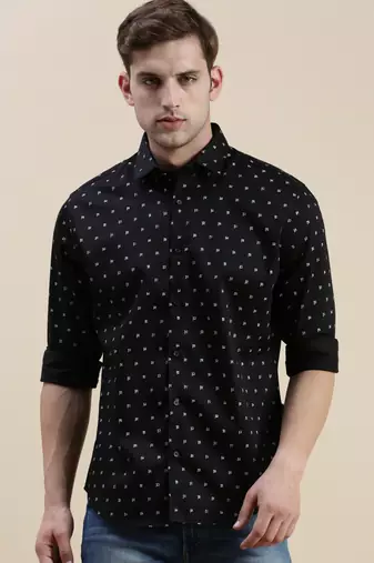 men's long sleeves conversational black shirt