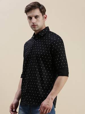 men's long sleeves conversational black shirt 3
