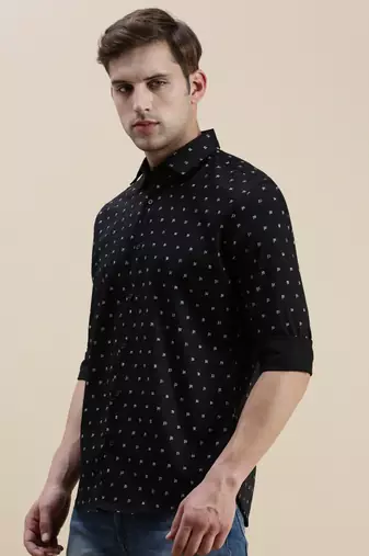 men's long sleeves conversational black shirt