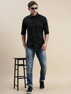 men's long sleeves conversational black shirt 5