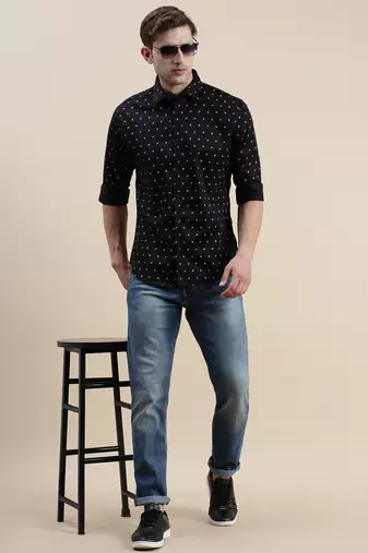 men's long sleeves conversational black shirt