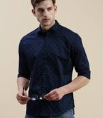 men's long sleeves conversational navy blue shirt