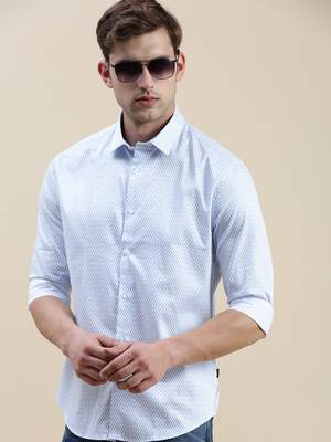 men's long sleeves geometric white shirt 1