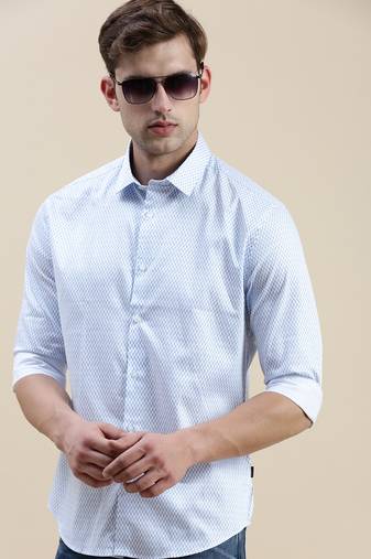 men's long sleeves geometric white shirt
