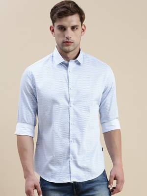 men's long sleeves geometric white shirt 2