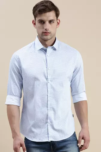 men's long sleeves geometric white shirt