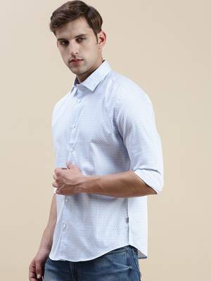 men's long sleeves geometric white shirt 3