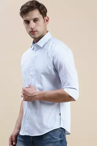 men's long sleeves geometric white shirt