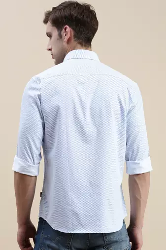 men's long sleeves geometric white shirt