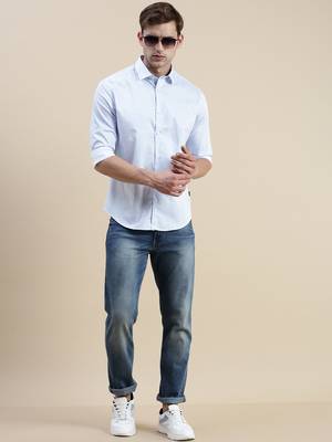 men's long sleeves geometric white shirt 5
