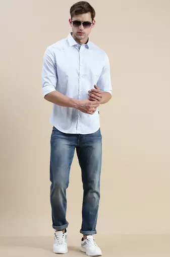 men's long sleeves geometric white shirt