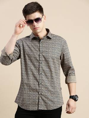men's long sleeves floral beige shirt 1