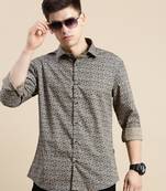 men's long sleeves floral beige shirt