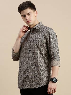 men's long sleeves floral beige shirt 3