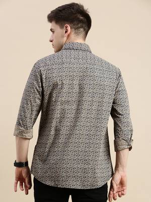 men's long sleeves floral beige shirt 4