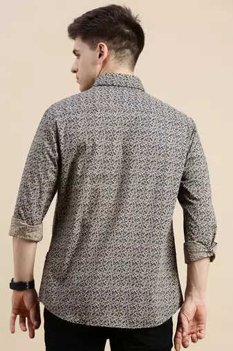 men's long sleeves floral beige shirt