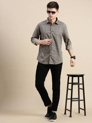 men's long sleeves floral beige shirt 5